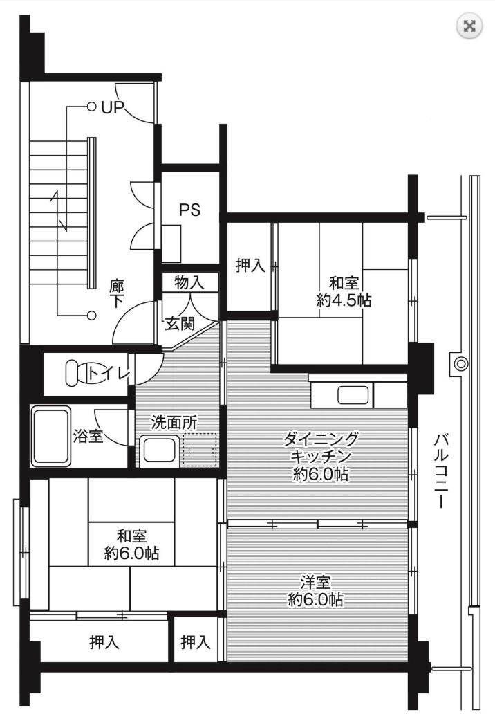 ビレッジハウス洞泉2号棟(3DK/3階)の間取り写真