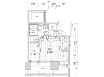 グランフォーレプライム大濠南(1LDK/2階)の間取り写真