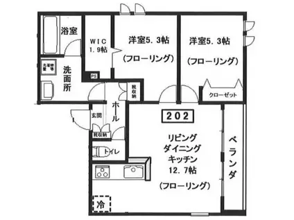 仮へーベルメゾン中央5丁目北棟(2LDK/2階)の間取り写真