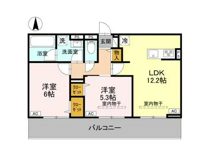 LA MAISON天川原町一丁目 B棟(2LDK/1階)の間取り写真