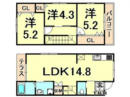 JOHN VILLA大野 A棟(3LDK/1階)の間取り写真