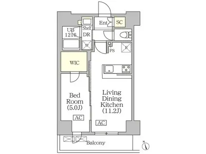 BRICK RESIDENCE 築地明石町(1LDK/7階)の間取り写真