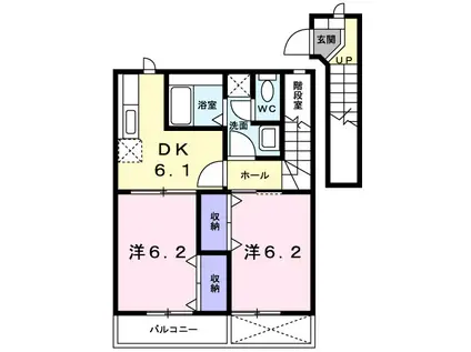 クレスメントB棟(2DK/2階)の間取り写真