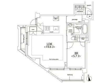 カスタリア麻布十番(1LDK/7階)の間取り写真