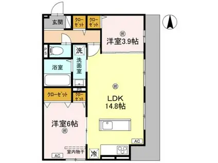 D-ROOM八尾市太子堂2丁目PJ(2LDK/1階)の間取り写真