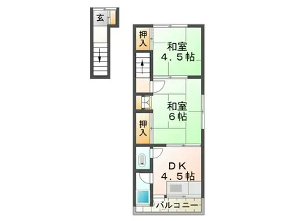 西舞子荘北棟(2DK/2階)の間取り写真