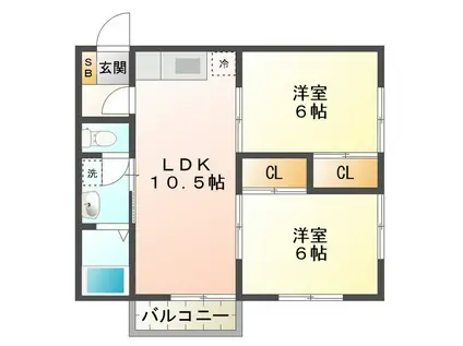 エバーグリーン久居 B棟(2LDK/2階)の間取り写真