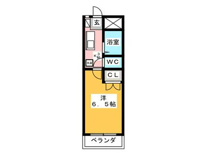 リズスクエア 中棟(1K/2階)の間取り写真