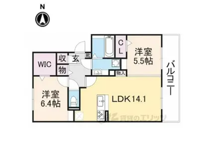 メゾンゆずりは(2LDK/2階)の間取り写真