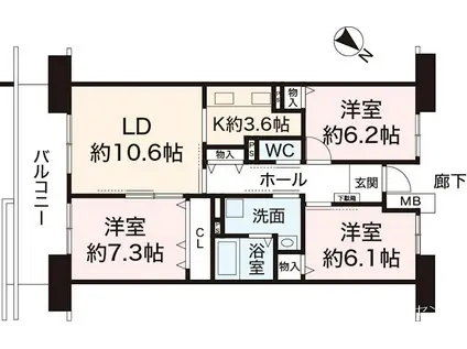 明石清水第2高層1号棟(3LDK/1階)の間取り写真