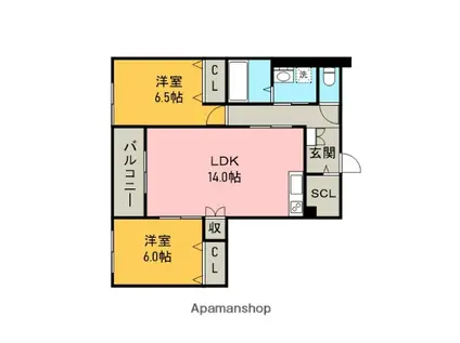 グランカーサ東浦(2LDK/2階)の間取り写真