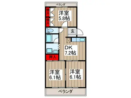 ハイツ山口(3DK/1階)の間取り写真