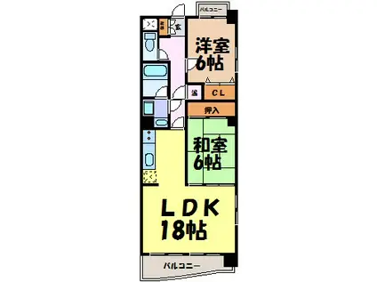 リーベンイセヤマ(2LDK/6階)の間取り写真