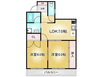 ホワイトハウス(2DK/3階)の間取り写真