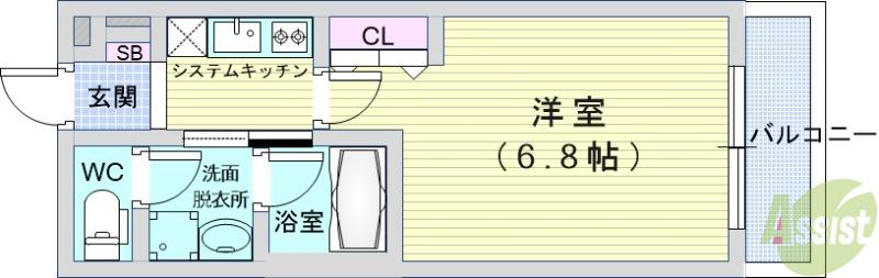 ウェルスクエア石橋阪大前(1K/1階)の間取り写真