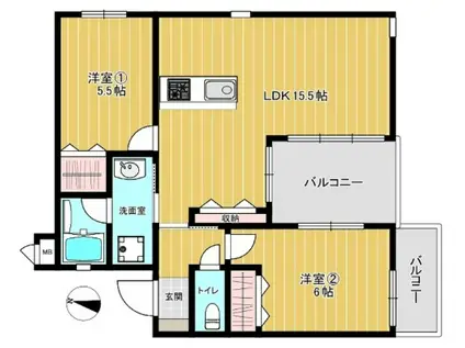 サウスキャッスル(2LDK/1階)の間取り写真