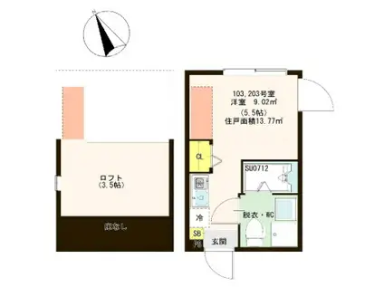 ボナール北千住(ワンルーム/1階)の間取り写真