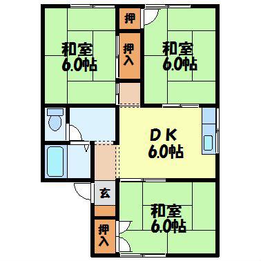 セジュールおがたC(3DK/2階)の間取り写真