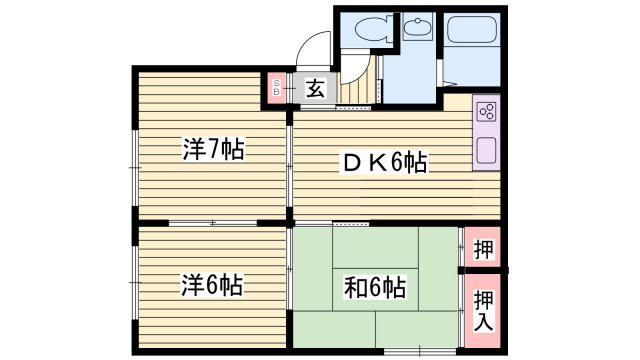 バリュージュ御着 B棟(3DK/1階)の間取り写真