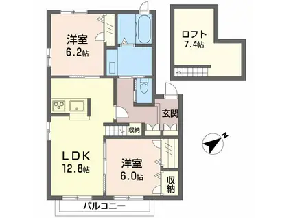 プロムノワール湯田温泉駅前シャンパーニュ(2LDK/2階)の間取り写真