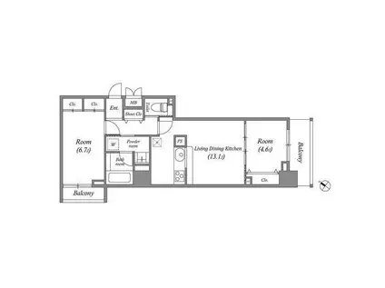 QUALITAS日本橋浜町(2LDK/2階)の間取り写真
