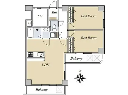 パシフィックパレス梅ヶ丘(2LDK/2階)の間取り写真