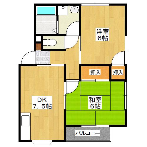 グリーンステージ四御神II(2DK/1階)の間取り写真