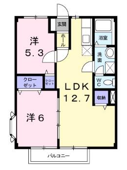 メゾンシャングリラ(2LDK/2階)の間取り写真