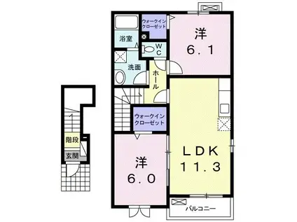 サルヴァトーレ B棟(2LDK/2階)の間取り写真