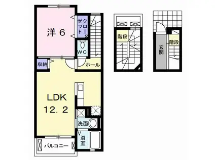 ラインハイム三萩野(1LDK/3階)の間取り写真