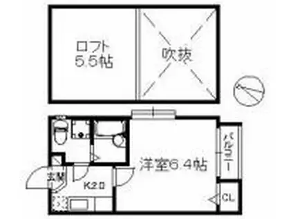 パレット六本松(1K/2階)の間取り写真