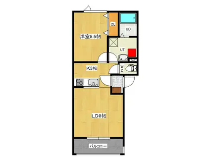 コーポ日研 B棟(1LDK/2階)の間取り写真