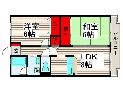 クレセール扇(2LDK/3階)の間取り写真