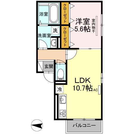 セシールカニハラ(1LDK/1階)の間取り写真