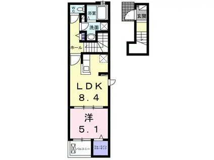 名鉄豊川線 稲荷口駅 徒歩7分 2階建 築3年(1LDK/2階)の間取り写真