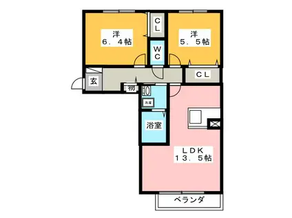 メゾンドールB棟(2LDK/2階)の間取り写真