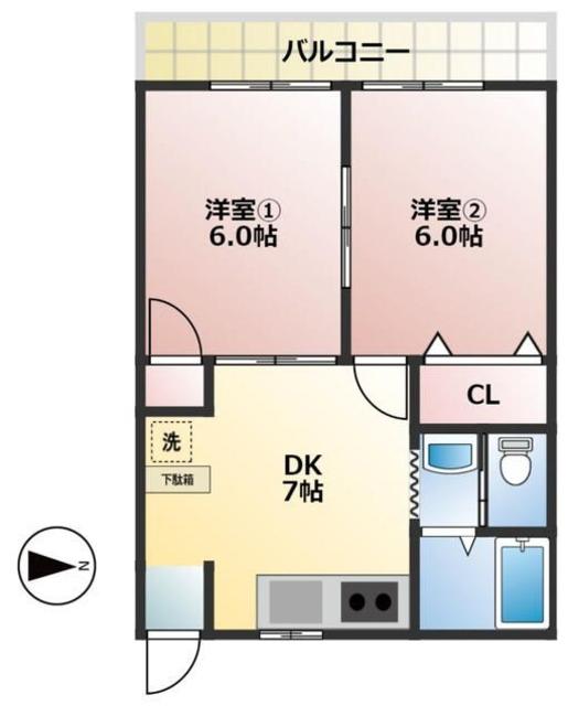 メゾンマルス(2DK/2階)の間取り写真