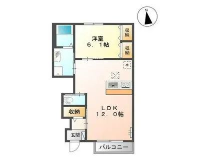 エヴァーグリーン西福原(1LDK/1階)の間取り写真