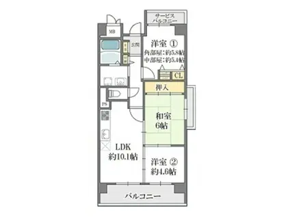 カサグランデ鶴見緑地(3LDK/10階)の間取り写真