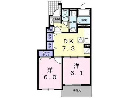 エアリーヒル 天王台 II番館(2DK/1階)の間取り写真