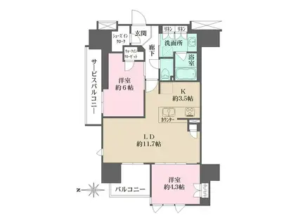 リニアゲートタワー名古屋(2LDK/16階)の間取り写真