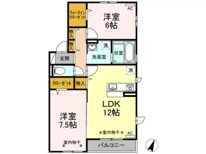 ラフィーネ A(2LDK/1階)の間取り写真