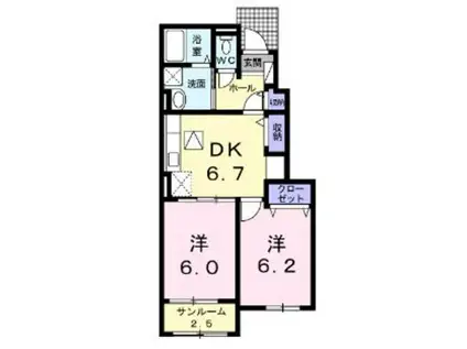 マロン・ドエルB(2DK/1階)の間取り写真