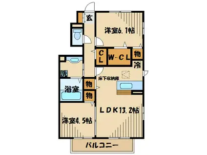 ラ・フォーレ日野台(2LDK/1階)の間取り写真