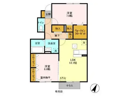 グラマードマレIII C(2LDK/1階)の間取り写真