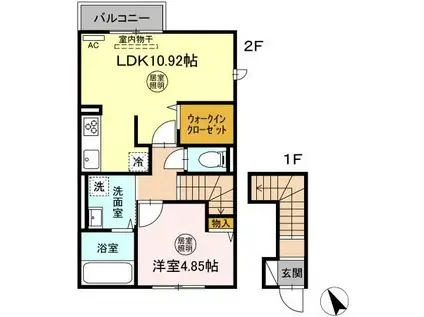 リルシア八戸(1LDK/2階)の間取り写真
