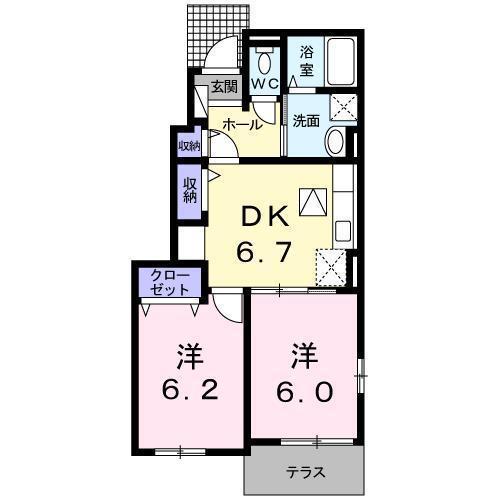 メゾン ド アダージョ C(2DK/1階)の間取り写真