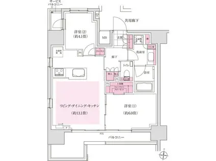 ディームス木場(2LDK/9階)の間取り写真