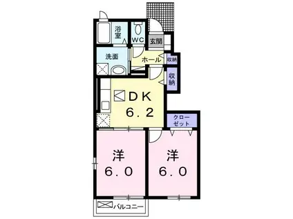 リヴェール ヴィラII(1LDK/1階)の間取り写真