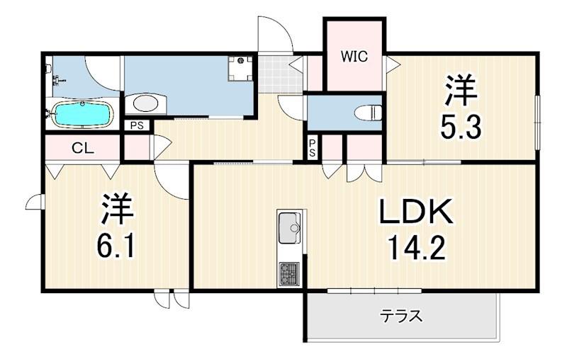 HEBEL MAISON 甲東園(2LDK/1階)の間取り写真
